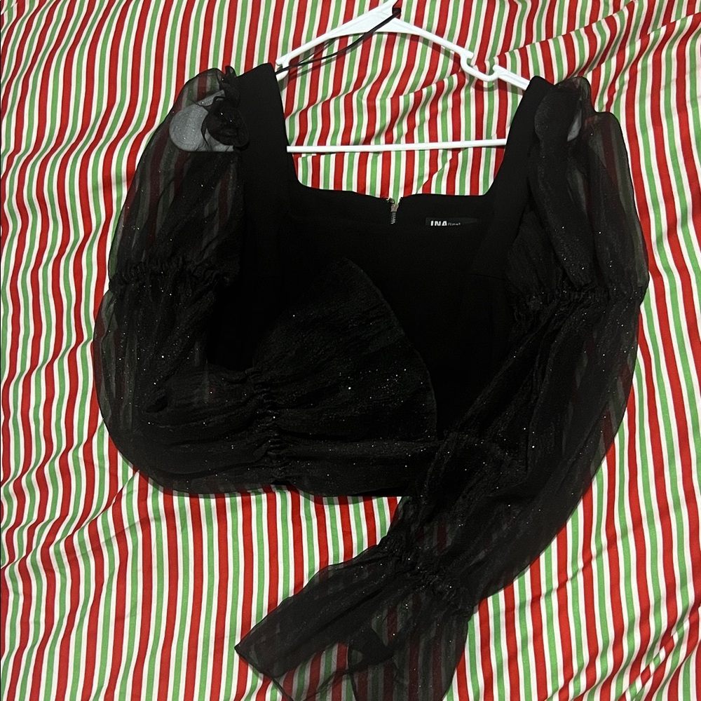 INA Black Sheer Sleeve Blouse